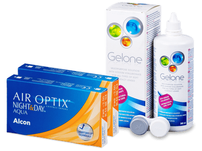 Air Optix Night and Day Aqua (2x3 lenses) + Gelone Solution 360 ml