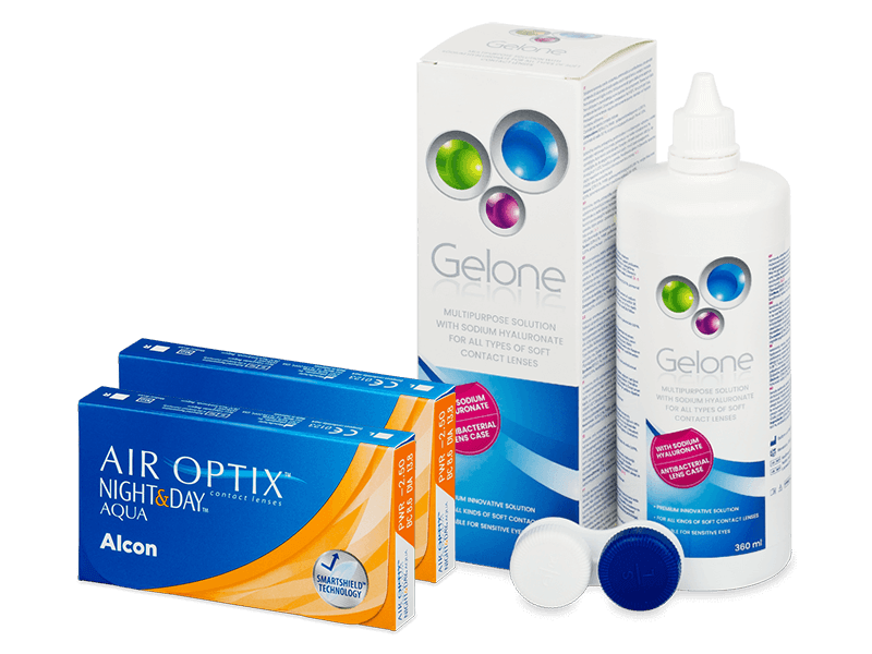Air Optix Night and Day Aqua (2x3 lenses) + Gelone Solution 360 ml