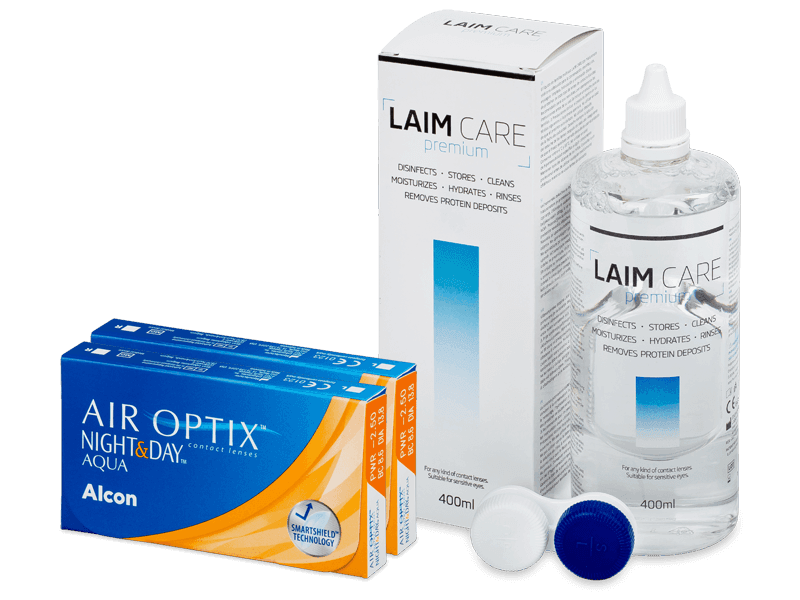 Air Optix Night and Day Aqua (2x3 lenses) + Laim Care Solution 400 ml