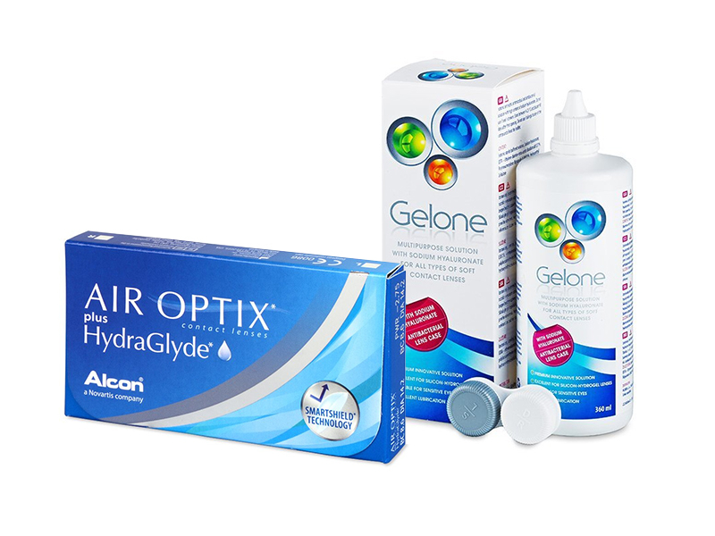 Air Optix plus HydraGlyde (3 lenses) + Gelone Solution 360 ml