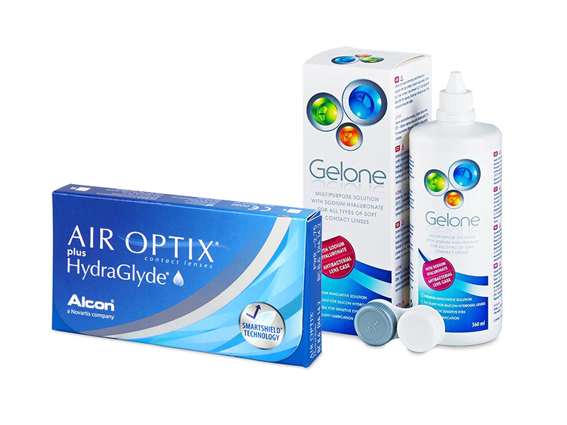 Air Optix plus HydraGlyde (6 lenses) + Gelone Solution 360 ml