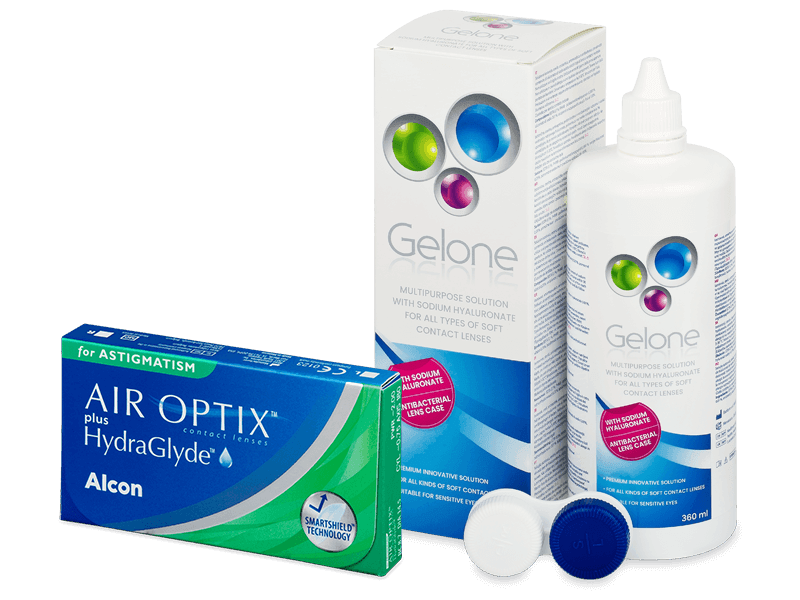 Air Optix plus HydraGlyde for Astigmatism (6 lenses) + Gelone Solution 360 ml