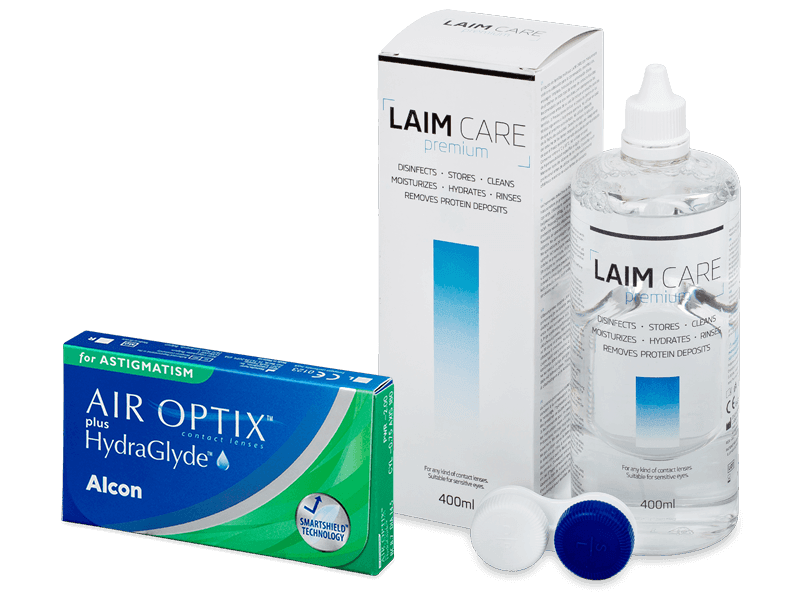 Air Optix plus HydraGlyde for Astigmatism (6 lenses) + Laim Care Solution 400 ml