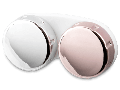 Contact lens case with mirrored finish – pink/silver