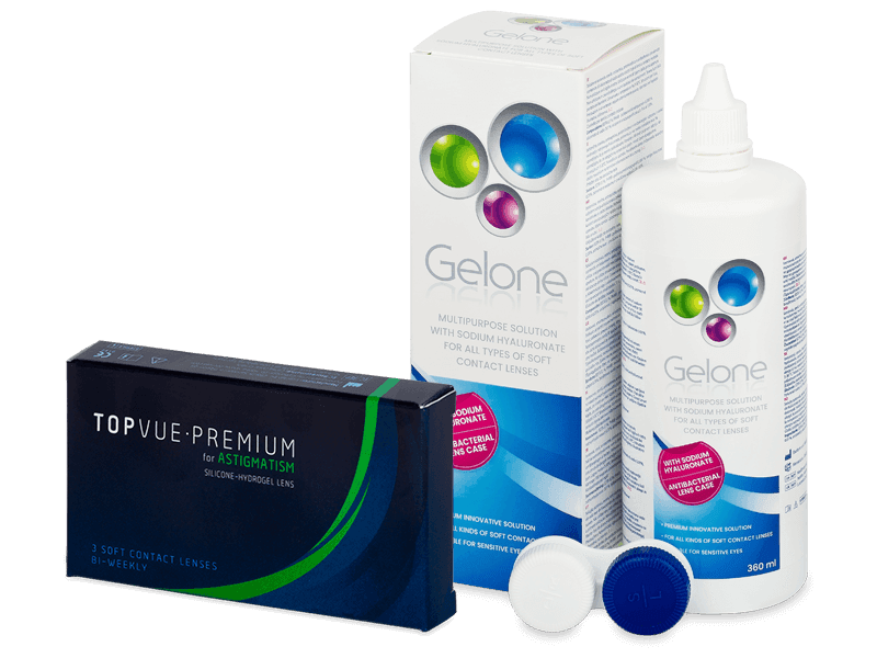 TopVue Premium for Astigmatism (3 lenses) + Gelone Solution 360 ml